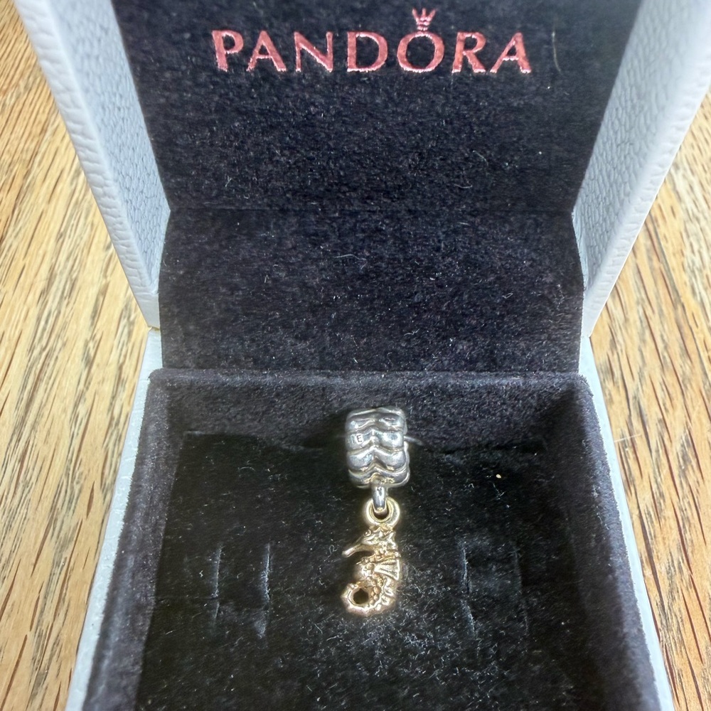 RETIRED Pandora Sterling silver and 14K Gold Seahorse Dangle Charm #790518